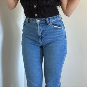 American Eagle Blue Stretch High/Mid-Rise Mom Jeans